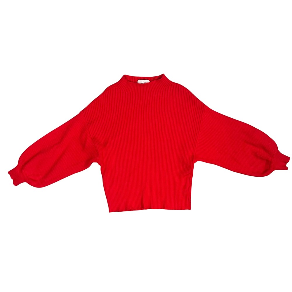 Line + Dot Red Ribbed Mock‎ Neck Balloon Sleeve Sweater Womens Small